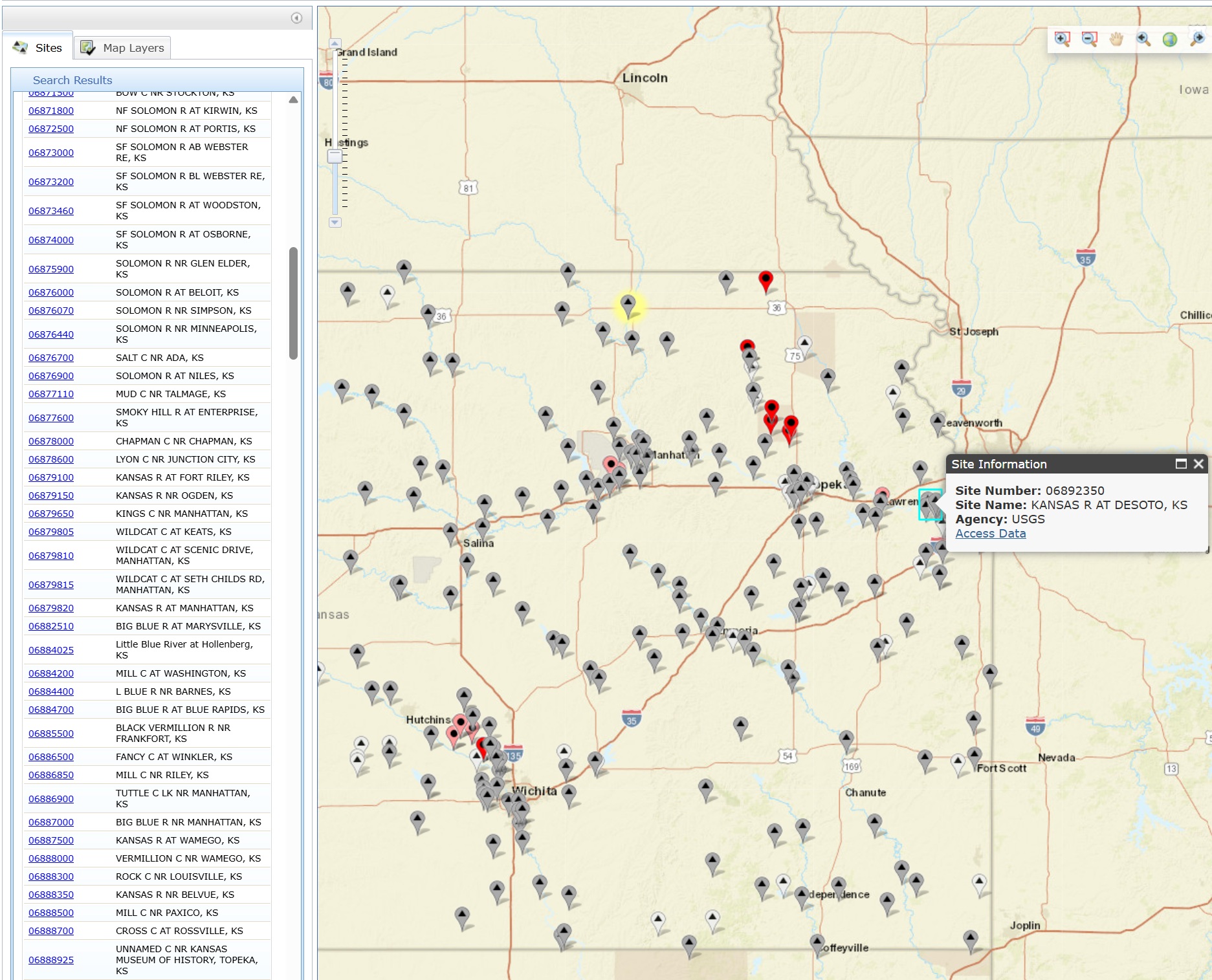 Selecting site on map