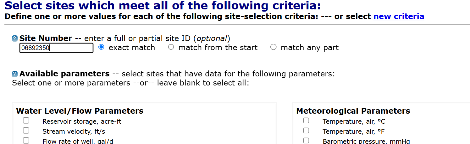 Selecting site number